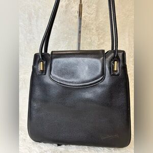 Pierre Balmain Paris Vintage Elegant Black Leather Handbag